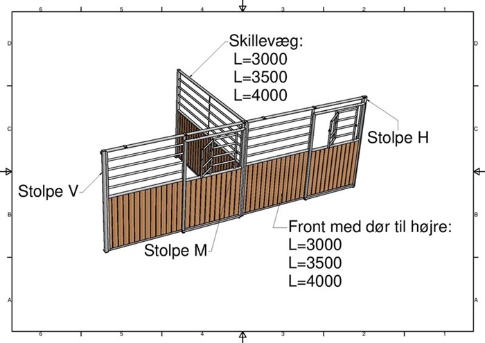 Køb af fronte med skillevæg. Stolpe påsvejst skillevæg placeres mellem fronte.